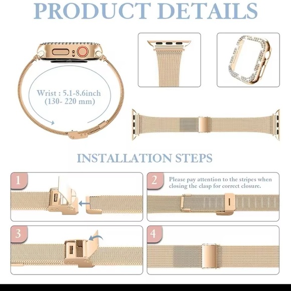 Diamond Case+Metal Strap iWatch Band Stainless Steel Bracelet For Apple - Picture 6 of 7